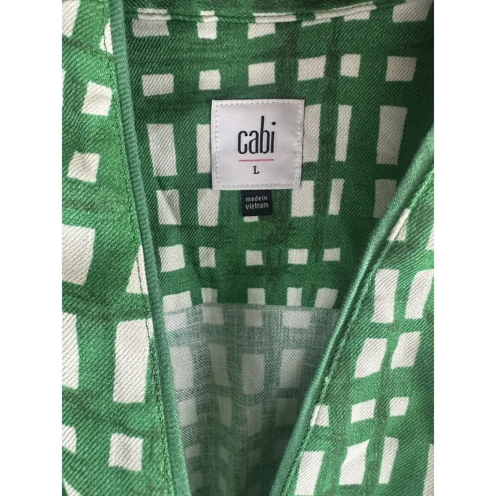 CABI Circuit Jacket Linen Blend Kelly Green & White Belted Size Large Style 6025 - Picture 5 of 16
